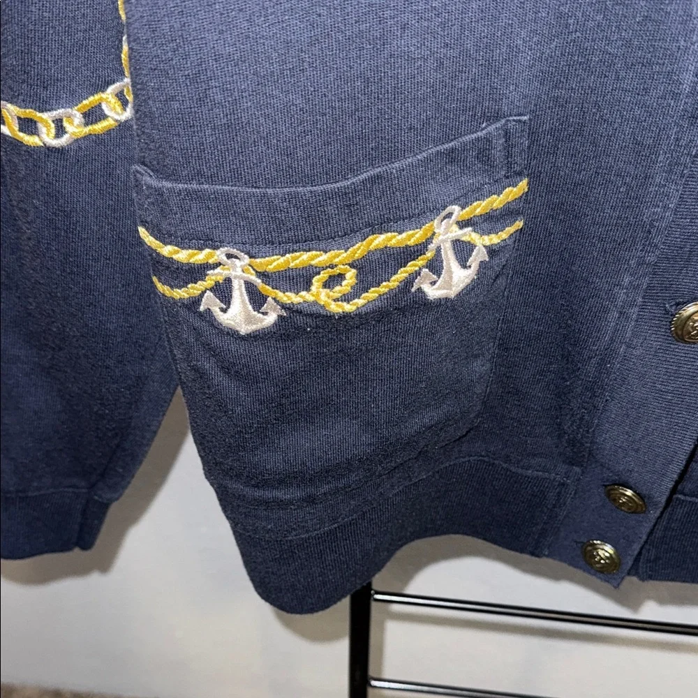 Nautical Vintage Navy Blue Embroidered Chain-Detail Cardigan Sweater🪝⚓️⛵️ - Picture 2 of 7